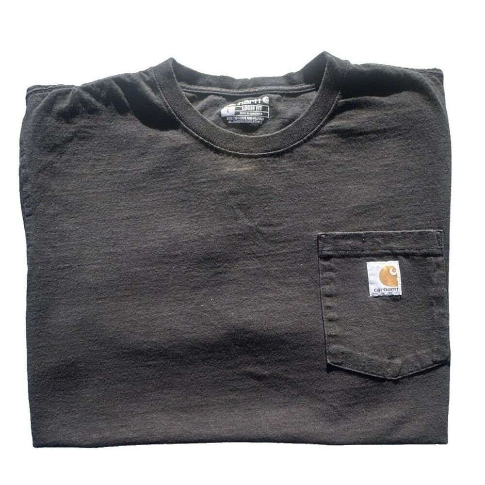 Carhartt Men's Loose Fit Black Cotton Pocket T-Shirt Crew Neck Logo Size L